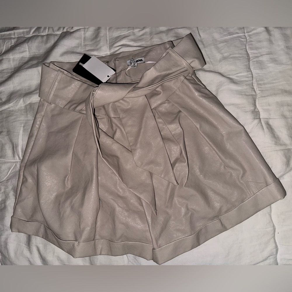 faux tan leather shorts